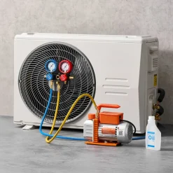 VEVOR AC Vacuum Pump and Gauge Set, 3.5 CFM 1/4 HP, Single Stage Rotary Vane HVAC Vacuum Pump, A/C Manifold Gauge Kit, for R134a R22 R410a R1234YF R32, with Carry Bag, for Auto HVAC Air Conditioning