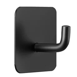 VEVOR Adhesive Hooks, 4 Pack Self-Adhesive Towel Coat Hooks, Heavy-Duty Wall Hook Hold 15 lbs (Max), Stainless Steel Sticky Hanger, for Bathroom, Kitchen, Hanging Towel, Coat & Keys (Matte Black)
