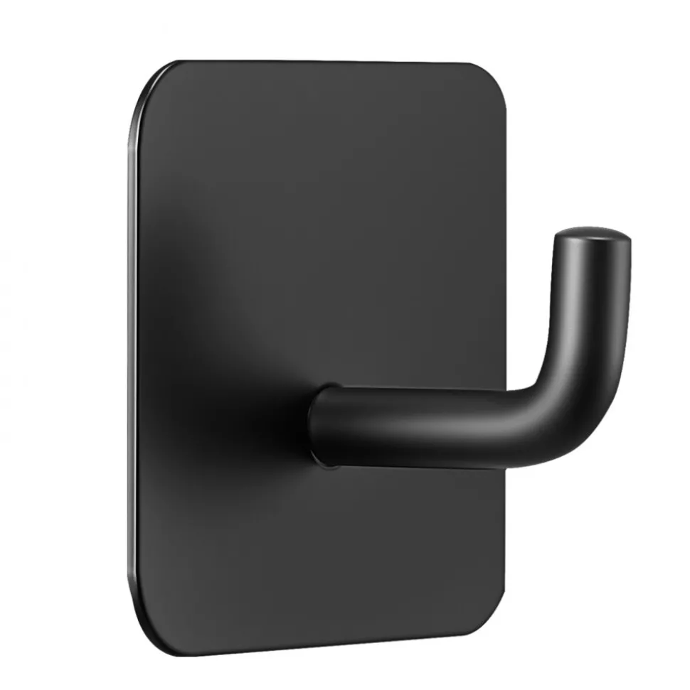VEVOR Adhesive Hooks, 4 Pack Self-Adhesive Towel Coat Hooks, Heavy-Duty Wall Hook Hold 15 lbs (Max), Stainless Steel Sticky Hanger, for Bathroom, Kitchen, Hanging Towel, Coat & Keys (Matte Black)