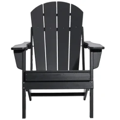 VEVOR Adirondack Chair Plastic, Set of 2 All-Weather Portable Folding Fire Pit Chair, Outdoor Adirondack Patio Chair with Cup Holder, with Relaxing Arm Rest Ergonomic, for Garden, Backyard - Black
