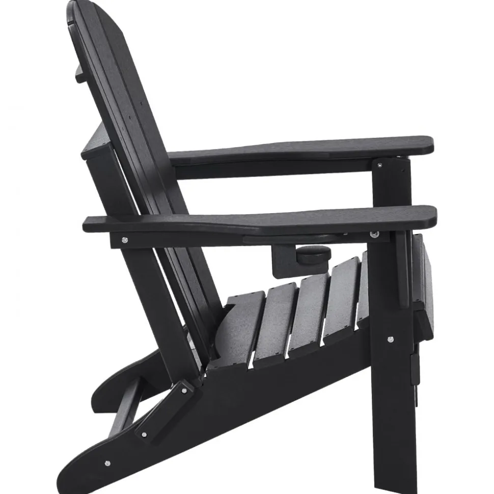 VEVOR Adirondack Chair Plastic, Set of 2 All-Weather Portable Folding Fire Pit Chair, Outdoor Adirondack Patio Chair with Cup Holder, with Relaxing Arm Rest Ergonomic, for Garden, Backyard - Black