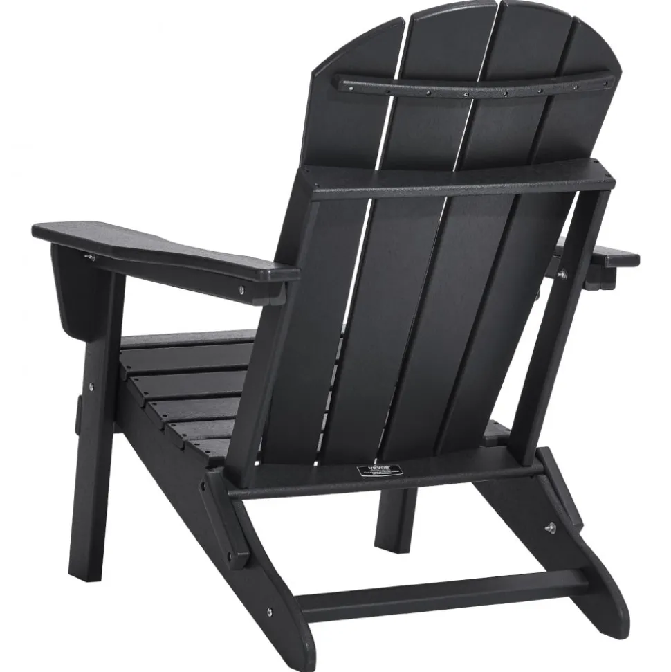 VEVOR Adirondack Chair Plastic, Set of 2 All-Weather Portable Folding Fire Pit Chair, Outdoor Adirondack Patio Chair with Cup Holder, with Relaxing Arm Rest Ergonomic, for Garden, Backyard - Black