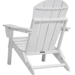 VEVOR Adirondack Chair Plastic, Set of 2 All-Weather Portable Folding Fire Pit Chair, Outdoor Adirondack Patio Chair with Cup Holder, with Relaxing Arm Rest Ergonomic, for Garden, Backyard - White