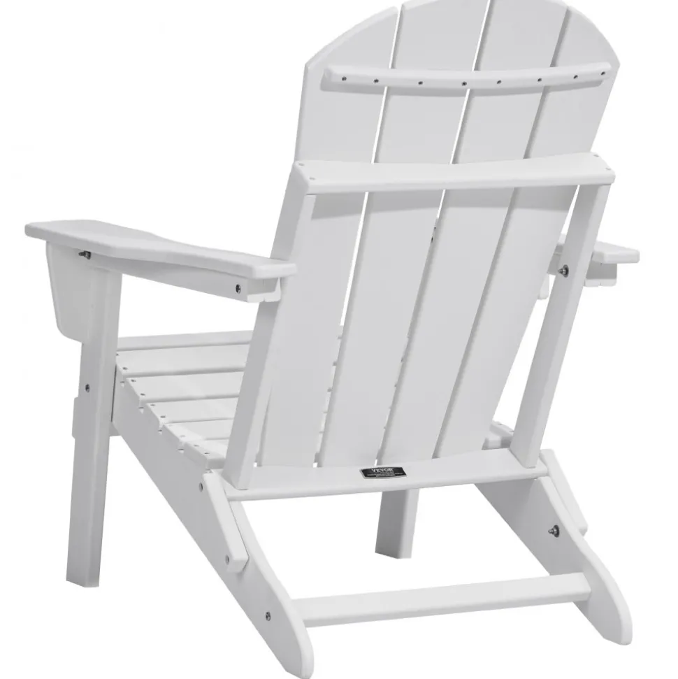 VEVOR Adirondack Chair Plastic, Set of 2 All-Weather Portable Folding Fire Pit Chair, Outdoor Adirondack Patio Chair with Cup Holder, with Relaxing Arm Rest Ergonomic, for Garden, Backyard - White