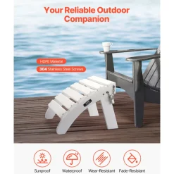 VEVOR Adirondack Ottoman, 17.7L x 19.7W x 13.8H Inch HDPE Plastic Folding Adirondack Ottoman, Weather-Resistant Foot Rest for Adirondack Chair, Widely Used for Outside Porch Pool Lawn Backyard, White