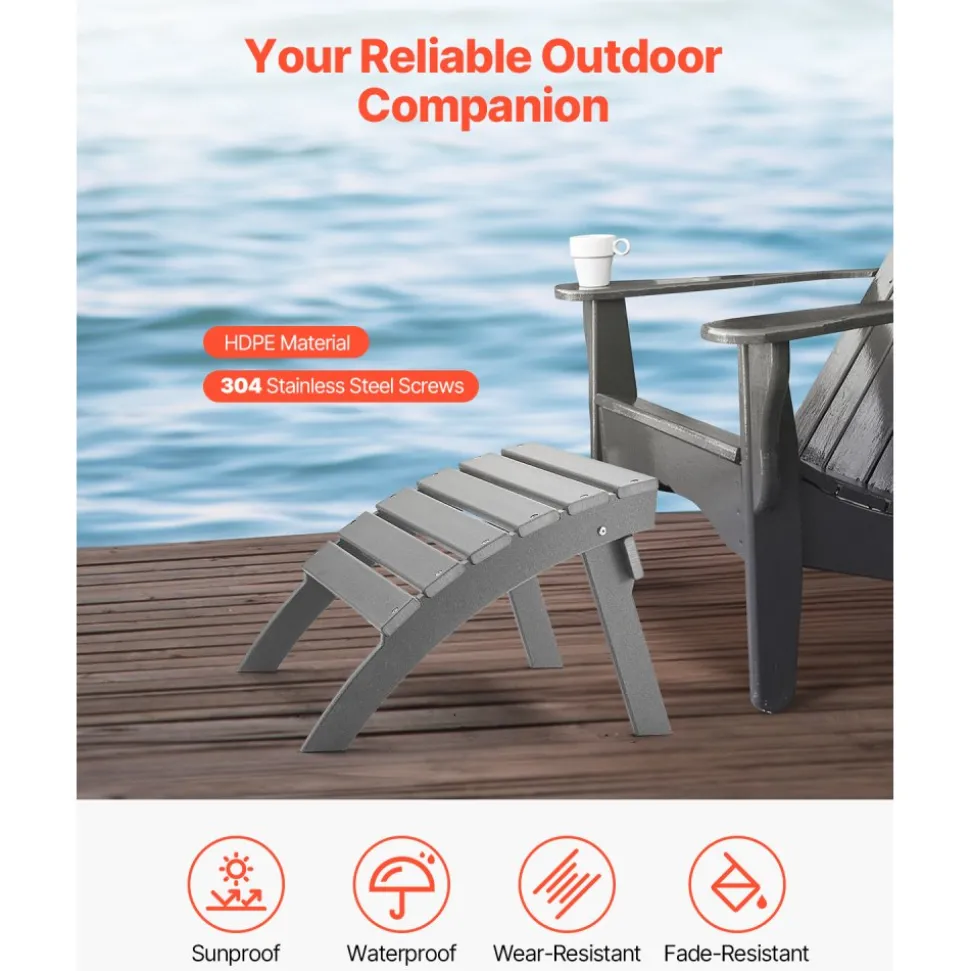 VEVOR Adirondack Ottoman, 18.7L x 19.7W x 13H Inch HDPE Plastic Folding Adirondack Ottoman, Weather-Resistant Foot Rest for Adirondack Chair, Widely Used for Outside Porch Pool Lawn Backyard, Black