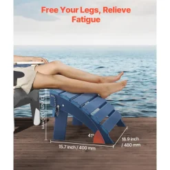 VEVOR Adirondack Ottoman, 15.7L x 18.9W x 13H Inch HDPE Plastic Folding Adirondack Ottoman, Weather-Resistant Foot Rest for Adirondack Chair, Widely Used for Outside Porch Pool Lawn Backyard, Blue