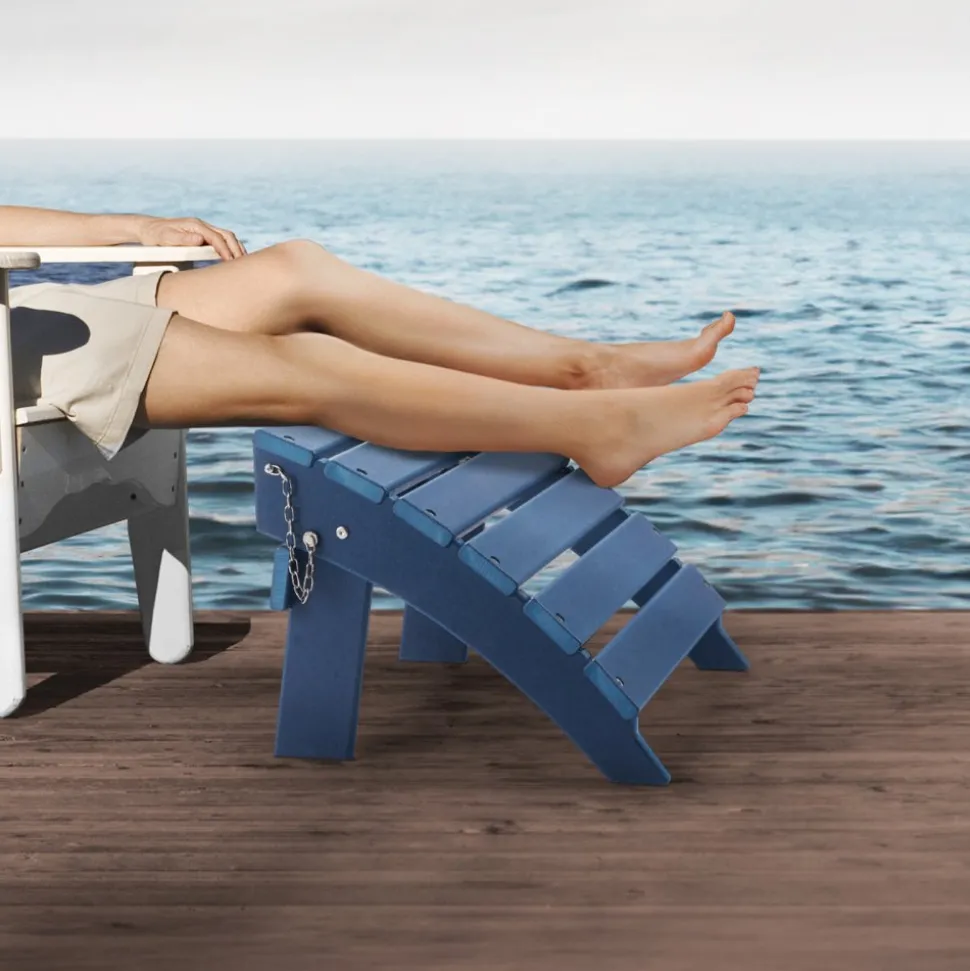 VEVOR Adirondack Ottoman, 15.7L x 18.9W x 13H Inch HDPE Plastic Folding Adirondack Ottoman, Weather-Resistant Foot Rest for Adirondack Chair, Widely Used for Outside Porch Pool Lawn Backyard, Blue
