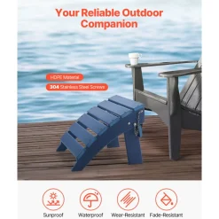 VEVOR Adirondack Ottoman, 15.7L x 18.9W x 13H Inch HDPE Plastic Folding Adirondack Ottoman, Weather-Resistant Foot Rest for Adirondack Chair, Widely Used for Outside Porch Pool Lawn Backyard, Blue