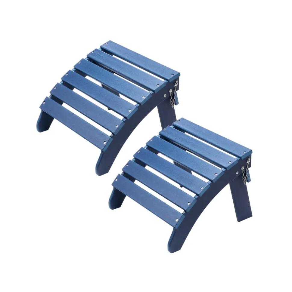 VEVOR Adirondack Ottoman Set of 2, 18.7L x 18.9W x 13.8H Inch HDPE Plastic Folding Adirondack Ottoman, Weather-Resistant Foot Rest for Adirondack Chair, Used for Outside Porch Pool Lawn Backyard, Blue
