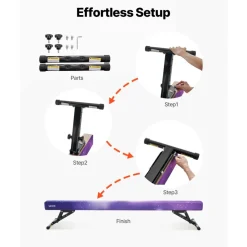 VEVOR Adjustable Balane Beam for Kids, 8FT Gymnastics Beam, High and Low Floor Beams of 5 Adjustable Heights for All Gymnastic Levels, Professional Gymnastic Equipment for Home and Gym Center, Galaxy