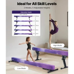 VEVOR Adjustable Balane Beam for Kids, 8FT Gymnastics Beam, High and Low Floor Beams of 5 Adjustable Heights for All Gymnastic Levels, Professional Gymnastic Equipment for Home and Gym Center, Galaxy