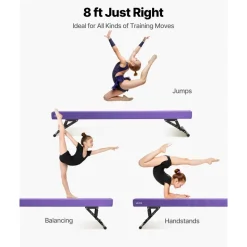 VEVOR Adjustable Balane Beam for Kids, 8FT Gymnastics Beam, High and Low Floor Beams of 5 Adjustable Heights for All Gymnastic Levels, Professional Gymnastic Equipment for Home and Gym Center, Purple
