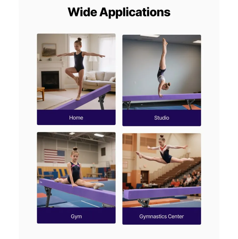 VEVOR Adjustable Balane Beam for Kids, 8FT Gymnastics Beam, High and Low Floor Beams of 5 Adjustable Heights for All Gymnastic Levels, Professional Gymnastic Equipment for Home and Gym Center, Purple