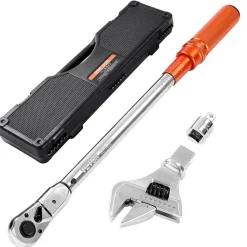 VEVOR Adjustable Click Torque Wrench, 1/2 Inch Drive, 20-160 lbf-ft/27.1-216.8 N.m, Dual-direction and Dual Range Scales, 72-Tooth, ±2% Precision, with Adapter Interchangeable Jaw and Ratchet Head