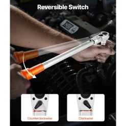 VEVOR Adjustable Click Torque Wrench, 1/2 Inch Drive, 20-160 lbf-ft/27.1-216.8 N.m, Dual-direction and Dual Range Scales, 72-Tooth, ±2% Precision, with Adapter Interchangeable Jaw and Ratchet Head