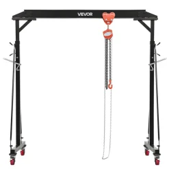 VEVOR Adjustable Gantry Crane, 2200 lbs Capacity, Portable Shop Lift Hoist with 95.7-142.9 in Height Adjustable, Manual Trolley, Hoist, Sling, Shackles, Hooks, for Garage Factory Warehouse Auto Repair