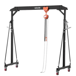 VEVOR Adjustable Gantry Crane, 2200 lbs Capacity, Portable Shop Lift Hoist with 95.7-142.9 in Height Adjustable, Manual Trolley, Hoist, Sling, Shackles, Hooks, for Garage Factory Warehouse Auto Repair
