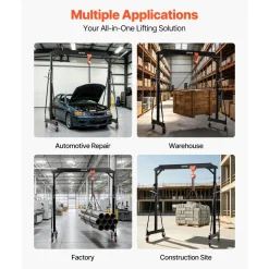 VEVOR Adjustable Gantry Crane, 4400 lbs Capacity, Portable Shop Lift Hoist with 98.8" to 146.1" Height Adjustable, Locking Wheels, Steel Construction, for Factory, Warehouse, Auto Repair, Frame Only