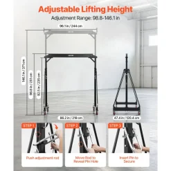 VEVOR Adjustable Gantry Crane, 4400 lbs Capacity, Portable Shop Lift Hoist with 98.8