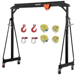 VEVOR Adjustable Gantry Crane, 5000 lbs Capacity, Portable Shop Lift Hoist with 100.4-147.6 in Height Adjustable, Manual Trolley, Locking Wheels, Steel Construction, for Factory Warehouse Auto Repair