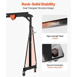 VEVOR Adjustable Gantry Crane, 5000 lbs Capacity, Portable Shop Lift Hoist with 100.4-147.6 in Height Adjustable, Manual Trolley, Locking Wheels, Steel Construction, for Factory Warehouse Auto Repair