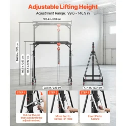 VEVOR Adjustable Gantry Crane, 4400 lbs Capacity, Portable Shop Lift Hoist with 99.6-146.9 in Height Adjustable, Manual Trolley, Hoist, Sling, Shackles, Hooks, for Garage Factory Warehouse Auto Repair
