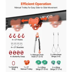 VEVOR Adjustable Gantry Crane, 4400 lbs Capacity, Portable Shop Lift Hoist with 99.6-146.9 in Height Adjustable, Manual Trolley, Hoist, Sling, Shackles, Hooks, for Garage Factory Warehouse Auto Repair