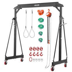 VEVOR Adjustable Gantry Crane, 4400 lbs Capacity, Portable Shop Lift Hoist with 99.6-146.9 in Height Adjustable, Manual Trolley, Hoist, Sling, Shackles, Hooks, for Garage Factory Warehouse Auto Repair