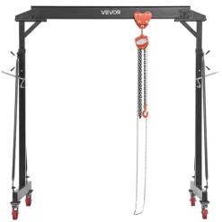 VEVOR Adjustable Gantry Crane, 4400 lbs Capacity, Portable Shop Lift Hoist with 99.6-146.9 in Height Adjustable, Manual Trolley, Hoist, Sling, Shackles, Hooks, for Garage Factory Warehouse Auto Repair