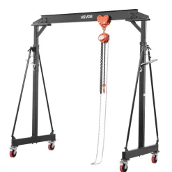 VEVOR Adjustable Gantry Crane, 4400 lbs Capacity, Portable Shop Lift Hoist with 99.6-146.9 in Height Adjustable, Manual Trolley, Hoist, Sling, Shackles, Hooks, for Garage Factory Warehouse Auto Repair