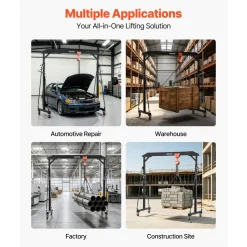 VEVOR Adjustable Gantry Crane, 2200 lbs Capacity, Portable Shop Lift Hoist with 95.7" to 142.9" Height Adjustable, Locking Wheels, Steel Construction, for Factory, Warehouse, Auto Repair, Frame Only