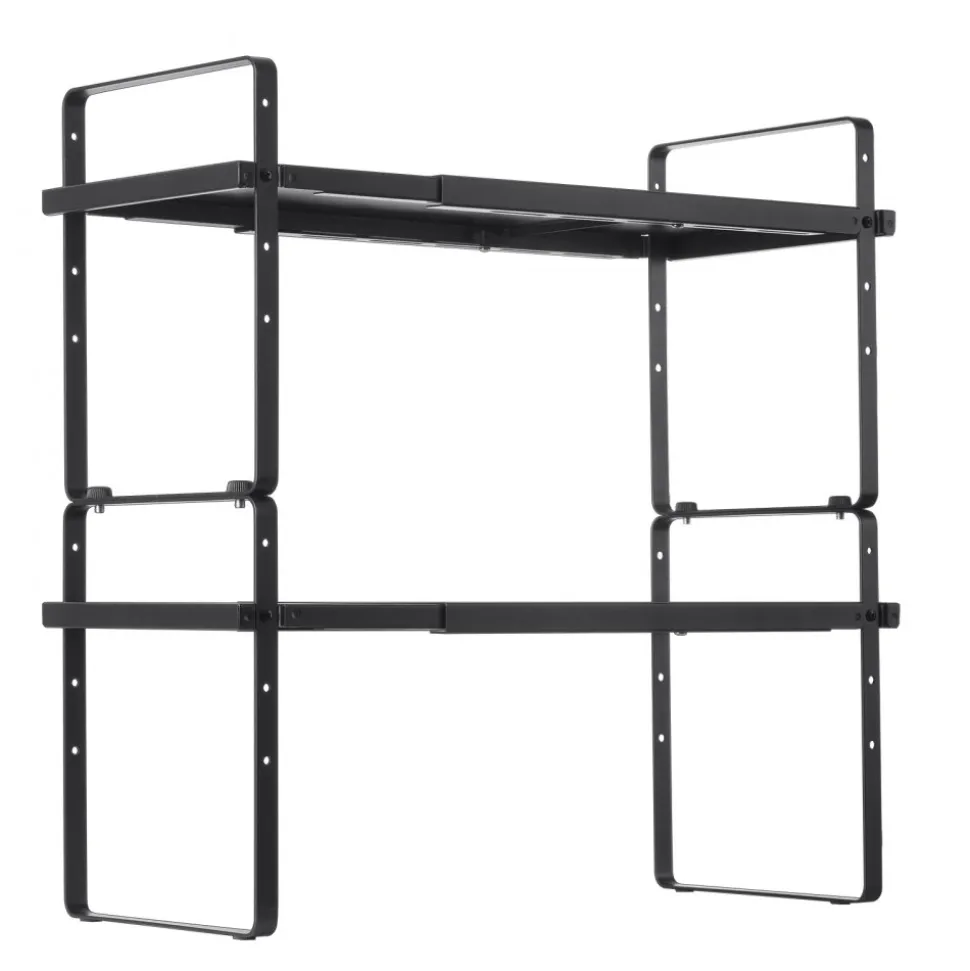 VEVOR Adjustable Kitchen Cabinet Shelf Organizer, Expandable 2 Tier Cabinet Shelf, Stackable Countertop Organizers and Storage Shelf Risers, Pantry Organizers for Kitchen Bathroom Office, Black