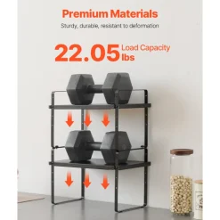 VEVOR Adjustable Kitchen Cabinet Shelf Organizer, Expandable 2 Tier Cabinet Shelf, Stackable Countertop Organizers and Storage Shelf Risers, Pantry Organizers for Kitchen Bathroom Office, Black
