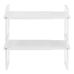 VEVOR Adjustable Kitchen Cabinet Shelf Organizer, Expandable 2 Tier Cabinet Shelf, Stackable Countertop Organizers and Storage Shelf Risers, Pantry Organizers for Kitchen Bathroom Office, White