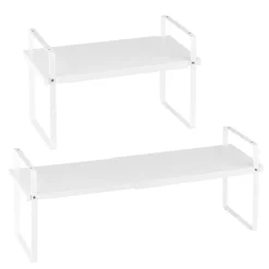 VEVOR Adjustable Kitchen Cabinet Shelf Organizer, Expandable 2 Tier Cabinet Shelf, Stackable Countertop Organizers and Storage Shelf Risers, Pantry Organizers for Kitchen Bathroom Office, White