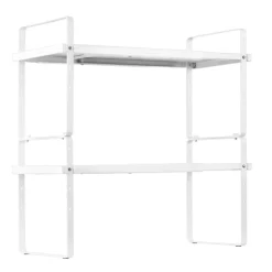 VEVOR Adjustable Kitchen Cabinet Shelf Organizer, Expandable 2 Tier Cabinet Shelf, Stackable Countertop Organizers and Storage Shelf Risers, Pantry Organizers for Kitchen Bathroom Office, White