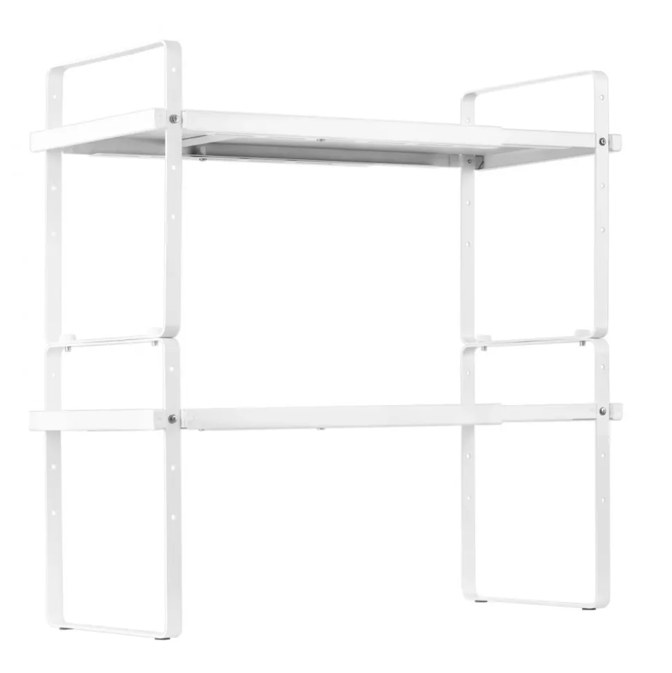 VEVOR Adjustable Kitchen Cabinet Shelf Organizer, Expandable 2 Tier Cabinet Shelf, Stackable Countertop Organizers and Storage Shelf Risers, Pantry Organizers for Kitchen Bathroom Office, White
