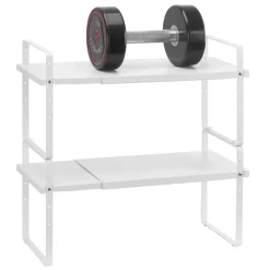 VEVOR Adjustable Kitchen Cabinet Shelf Organizer, Expandable 2 Tier Cabinet Shelf, Stackable Countertop Organizers and Storage Shelf Risers, Pantry Organizers for Kitchen Bathroom Office, White
