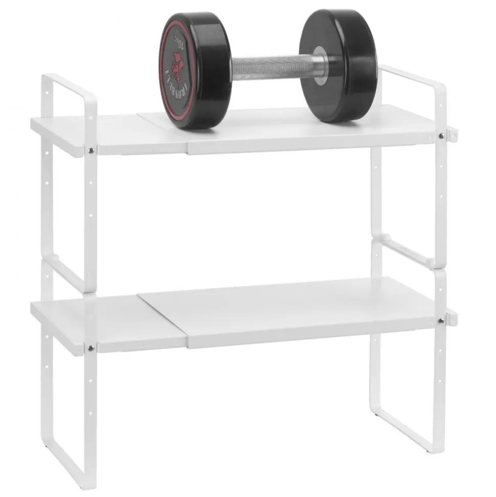 VEVOR Adjustable Kitchen Cabinet Shelf Organizer, Expandable 2 Tier Cabinet Shelf, Stackable Countertop Organizers and Storage Shelf Risers, Pantry Organizers for Kitchen Bathroom Office, White