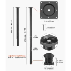 VEVOR Adjustable Table Legs, 24-40 in Round Steel Furniture Legs, 1200 lbs Max Load Heavy Duty, Quick Installation, Ideal for Home Office Desk DIY, Coffee Dinner Bar Tables, Workbenches, 4 PCS, Black