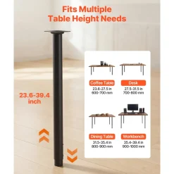 VEVOR Adjustable Table Legs, 24-40 in Round Steel Furniture Legs, 1200 lbs Max Load Heavy Duty, Quick Installation, Ideal for Home Office Desk DIY, Coffee Dinner Bar Tables, Workbenches, 4 PCS, Black