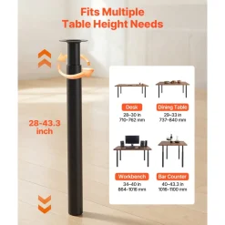 VEVOR Adjustable Table Legs, 28-43.3 in Steel Furniture Legs, 1200 lbs Max Load Heavy Duty, Quick Installation, Ideal for Home Office Desk DIY, Coffee Dinner Bar Tables, Workbenches, Set of 4, Black