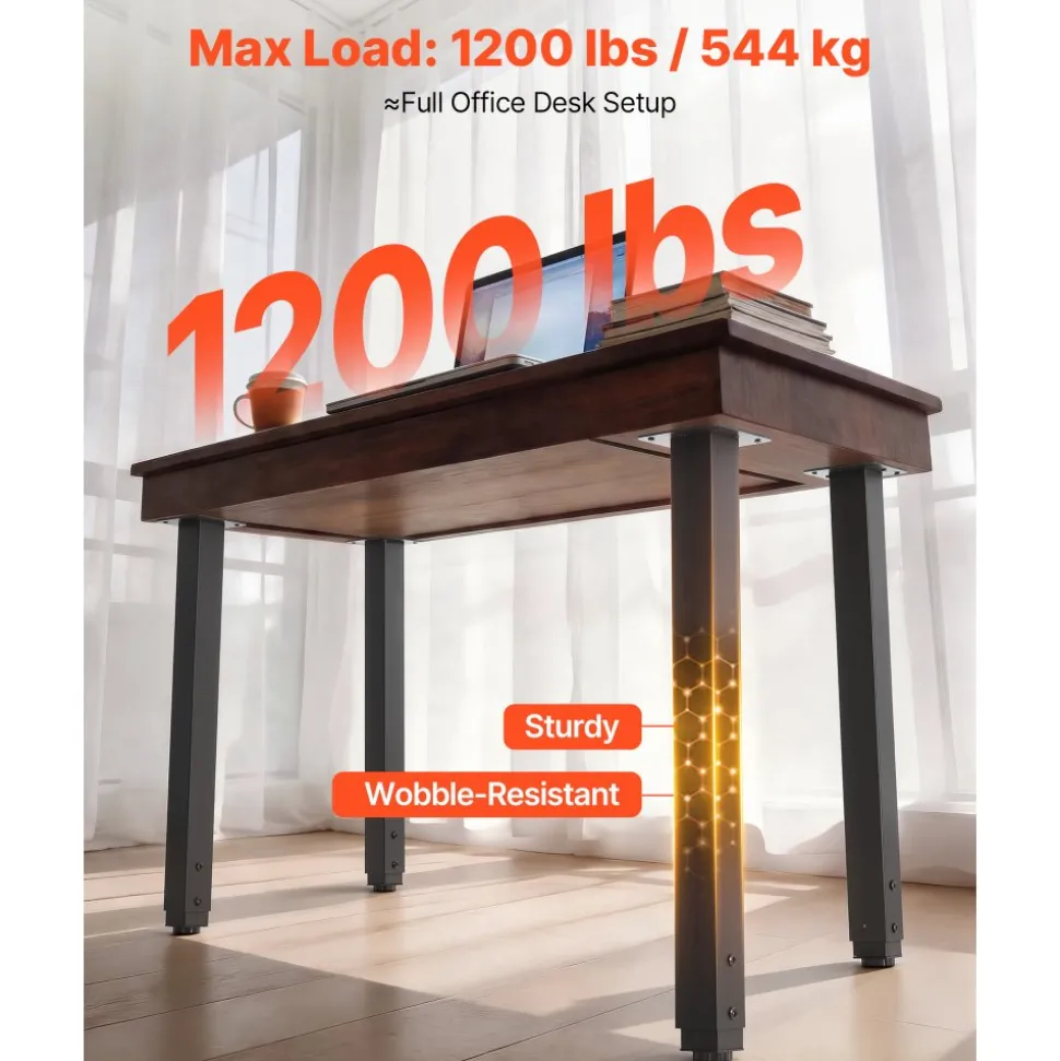 VEVOR Adjustable Table Legs, 24-40 in Square Steel Furniture Legs, 1200 lbs Max Load Heavy Duty, Quick Installation, Ideal for Home Office Desk DIY, Coffee Dinner Bar Tables, Workbenches, 4 PCS, Black