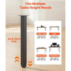 VEVOR Adjustable Table Legs, 24-40 in Square Steel Furniture Legs, 1200 lbs Max Load Heavy Duty, Quick Installation, Ideal for Home Office Desk DIY, Coffee Dinner Bar Tables, Workbenches, 4 PCS, Black