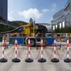 VEVOR Adjustable Traffic Delineator Post Cones, 6 Pack, Traffic Safety Delineator Barrier with Fillable Base 6.6FT Chain, for Traffic Control Warning Parking Lot Construction Caution Roads, Red&White