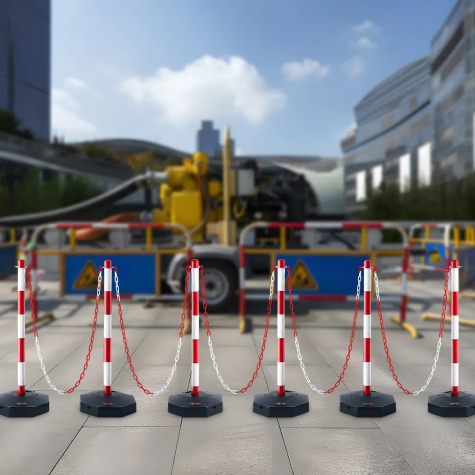 VEVOR Adjustable Traffic Delineator Post Cones, 6 Pack, Traffic Safety Delineator Barrier with Fillable Base 6.6FT Chain, for Traffic Control Warning Parking Lot Construction Caution Roads, Red&White