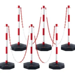 VEVOR Adjustable Traffic Delineator Post Cones, 6 Pack, Traffic Safety Delineator Barrier with Fillable Base 6.6FT Chain, for Traffic Control Warning Parking Lot Construction Caution Roads, Red&White