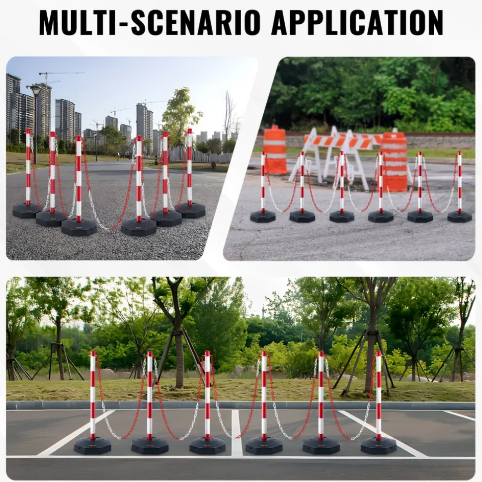 VEVOR Adjustable Traffic Delineator Post Cones, 6 Pack, Traffic Safety Delineator Barrier with Fillable Base 6.6FT Chain, for Traffic Control Warning Parking Lot Construction Caution Roads, Red&White
