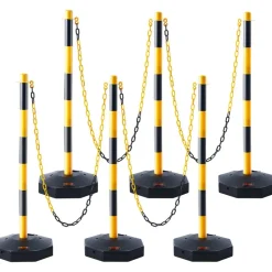 VEVOR Adjustable Traffic Delineator Post Cones, 6 Pack, Traffic Safety Delineator Barrier with Fillable Base 8FT Chain, for Traffic Control Warning Parking Lot Construction Caution Roads, Yellow&Black